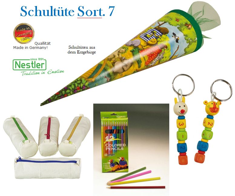 Zuckertüte / Schultüte Tier ABC & Delfine mit Inhalt - Sortiment 7
