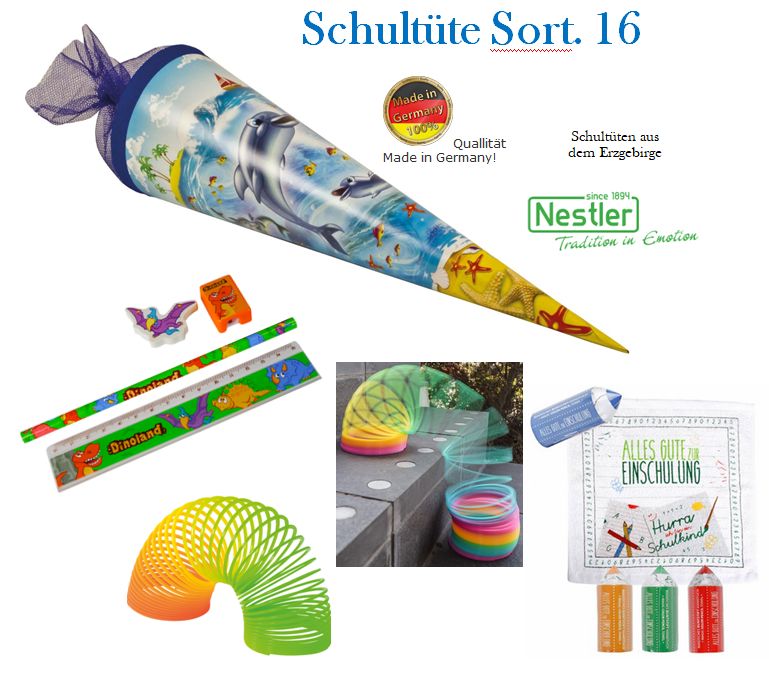 Zuckertüte / Schultüte Delfine & Tier ABC mit Inhalt - Sortiment 16
