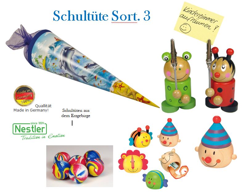 Zuckertüte / Schultüte Tier ABC & Delfine mit Inhalt - Sortiment 3