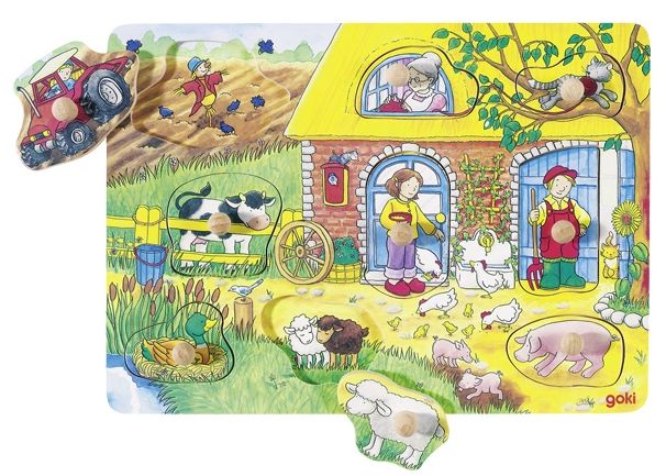 goki - Steckpuzzle / Hintergrundbildpuzzle Bauernhof, 9-teilig