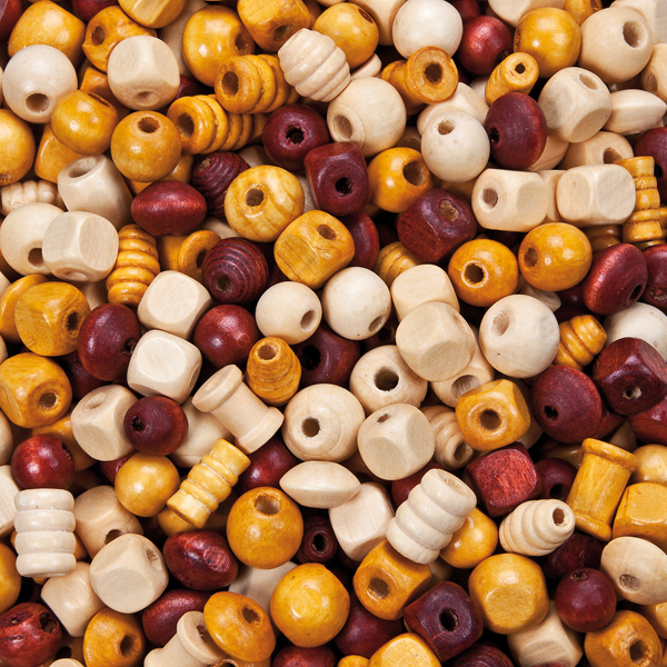 Holzperlen Formen-Mix, naturfarben ca. 500 g