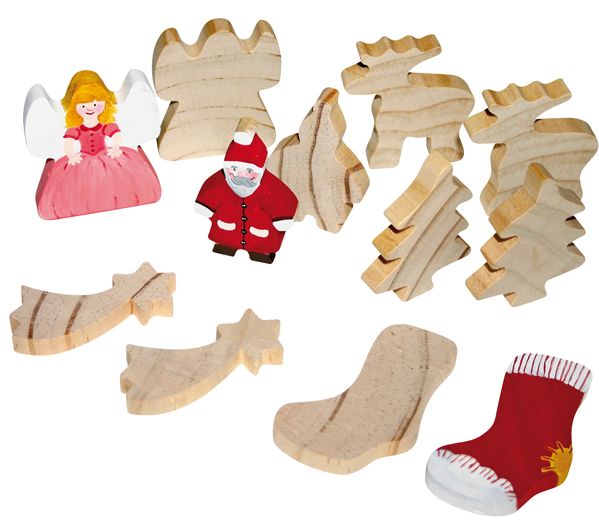 Holzfiguren / Schlüsselanhänger Weihnachten, 2 x 6 Motive