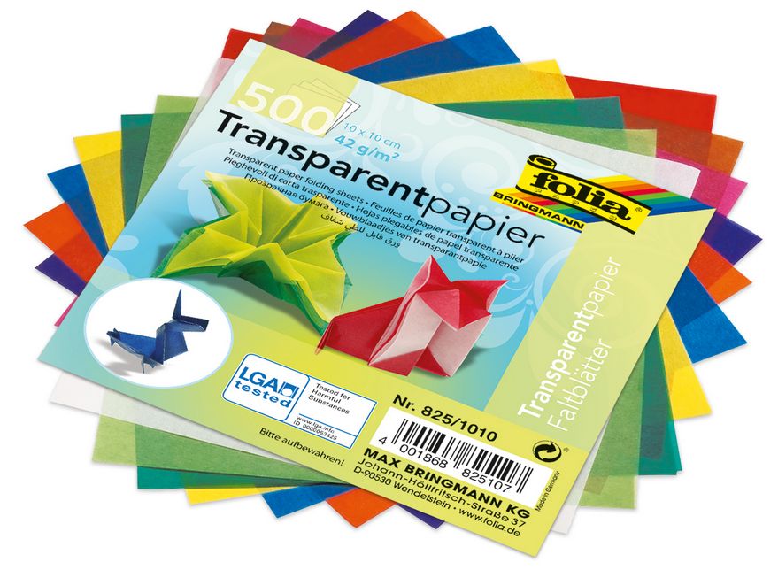 Faltblätter aus Transparentpapier, 500 Blatt, farbig sortiert Faltblätter aus Transparentpapier, 500 Blatt, farbig sortiert