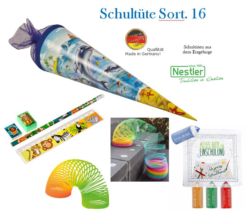 Zuckertüte / Schultüte Delfine & Tier ABC mit Inhalt - Sortiment 16