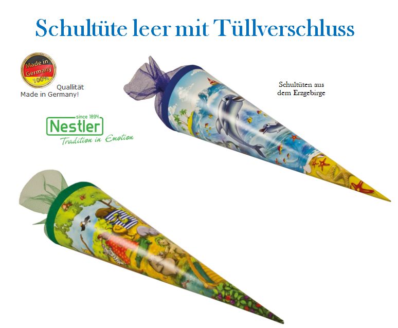 Schultüte Tier ABC & Delfine leer mit Tüllverschluss