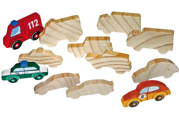 Holzfiguren / Schlüsselanhänger Fahrzeuge, 2 x 6 Motive
