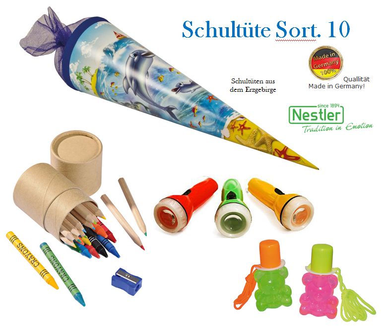 Zuckertüte / Schultüte Delfine & Tier ABC mit Inhalt - Sortiment 10