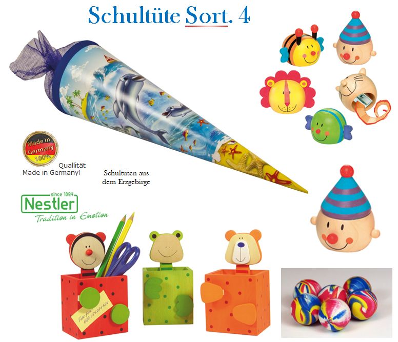 Zuckertüte / Schultüte Delfine & Tier ABC mit Inhalt - Sortiment 4