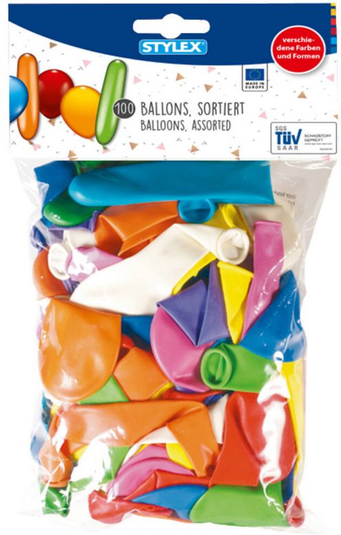 Luftballons, farbig sortiert, verschiedene Modelle, 100 Stück im Polybeutel