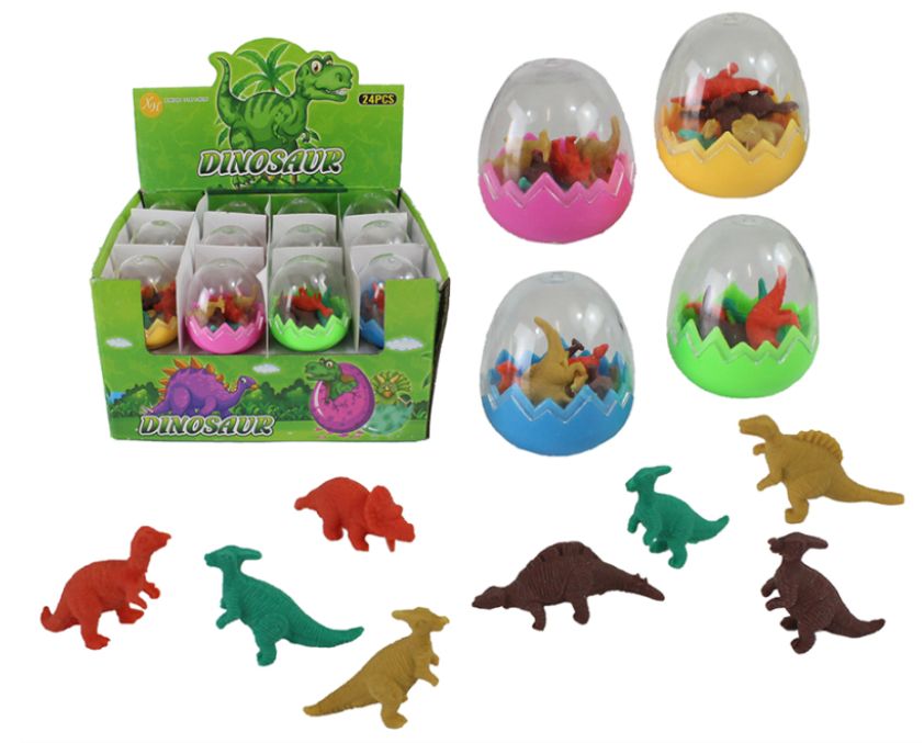 Radiergummi Dinosaurier, 8 Motive im Dino-Ei, 4-fach sortiert, 24 Stück im Display