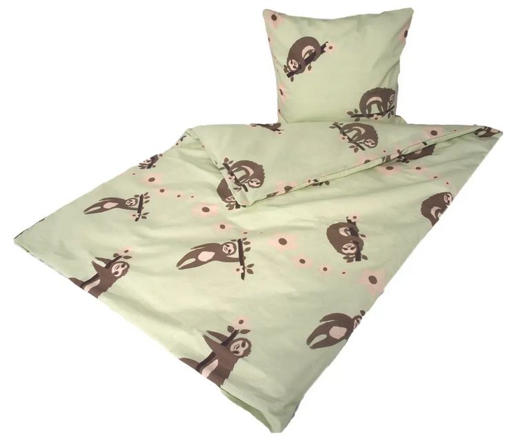 Kinderbettwäsche  bedruckt, 2 Größen zur Auswahl, mit mangelfesten Knöpfen, Motiv Faultier grün