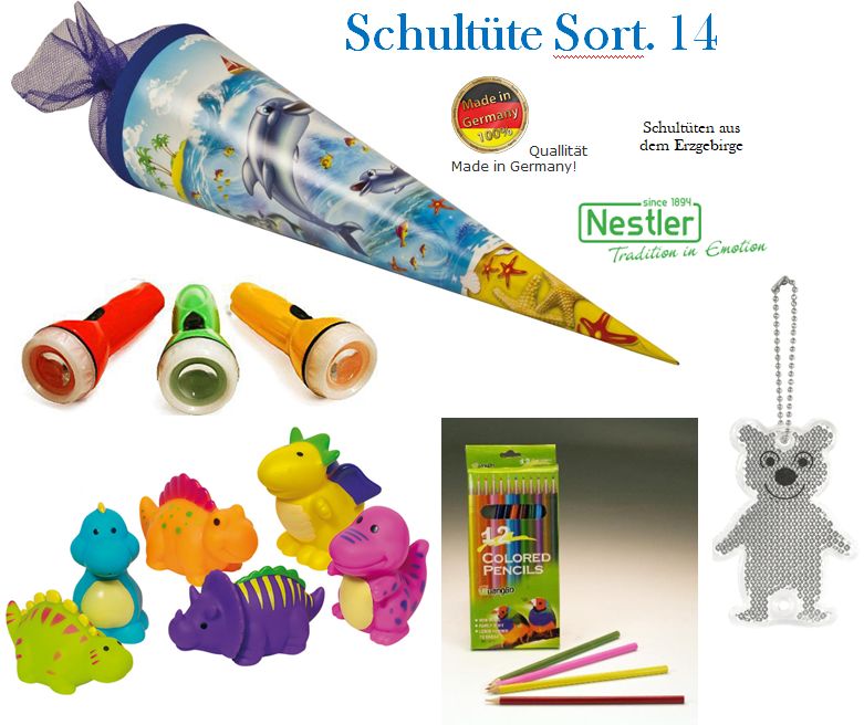 Zuckertüte / Schultüte Delfine & Tier ABC mit Inhalt - Sortiment 14