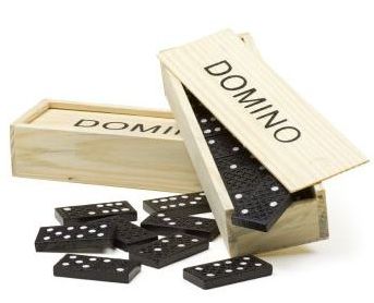 Domino mit 28 Spielsteinen im Holzkasten