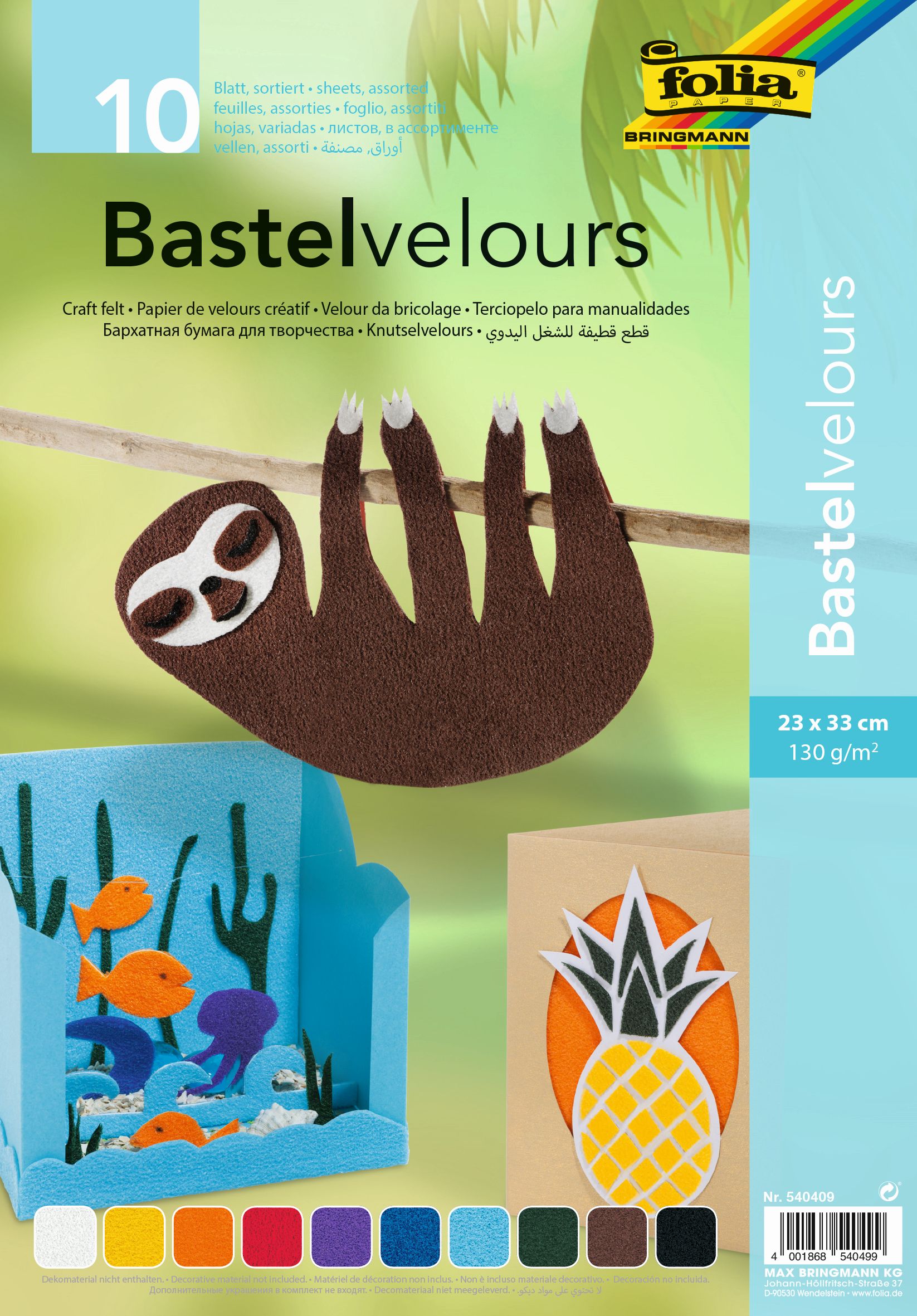 Bastelvelours-Folielle 23 x 33 cm, 10 Farben