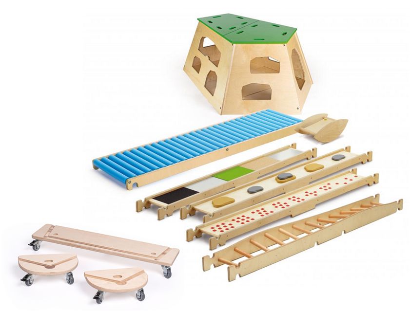 Balancierparcours Set Center Piece, 7-teilig & 3 Transportrollbretter