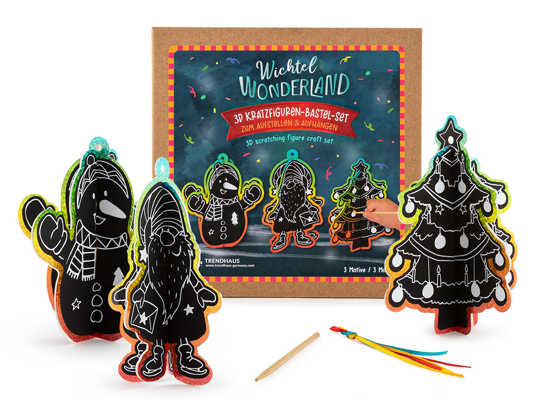 Kratzfiguren-Bastel-Set "Winterzeit"  3 Motive in 3D-Optik