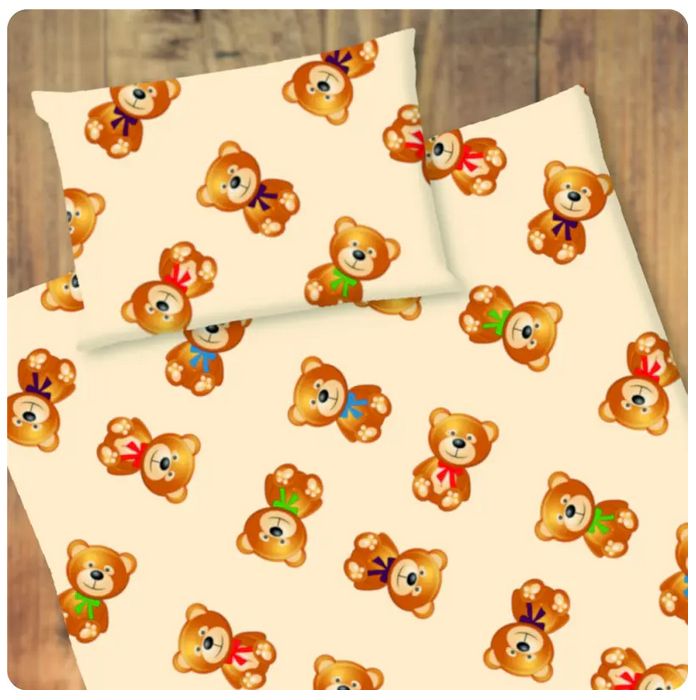 Kinderbettwäsche bedruckt, mit Hotelverschluss 2 Größen zur Auswahl, Motiv Teddy braun