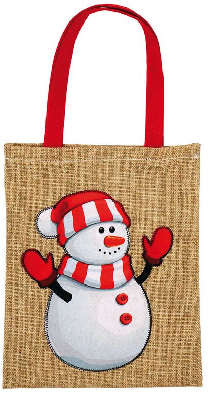 Jutebeutel mit Filzapplikation "Schneemann"