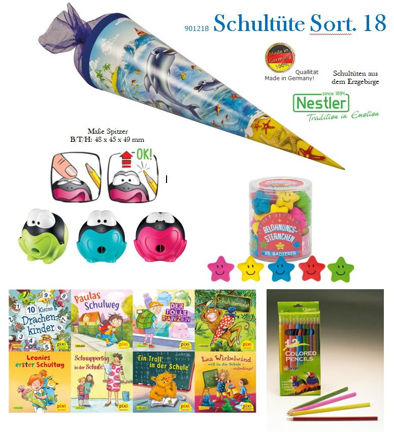 Zuckertüte / Schultüte Delfine & Tier ABC mit Inhalt - Sortiment 18