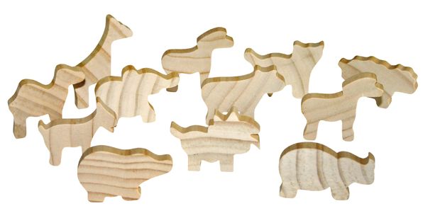 Holzfiguren / Schlüsselanhänger Tiermix, 12 Motive