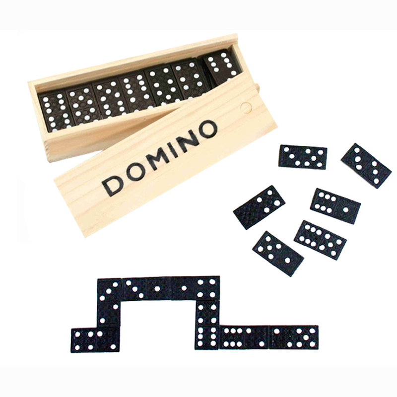 Domino mit 28 Spielsteinen im Holzkasten