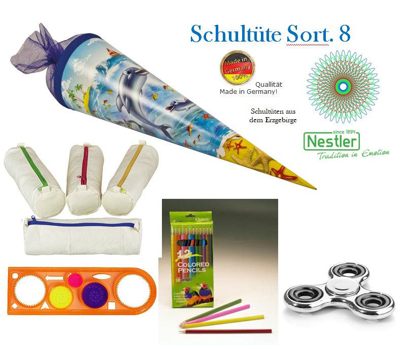 Zuckertüte / Schultüte Delfin & Tier ABC mit Inhalt - Sortiment 8