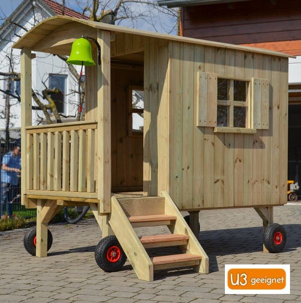 Zirkuswagen aus Kiefernholz, inkl. Sitzbank und Glocke