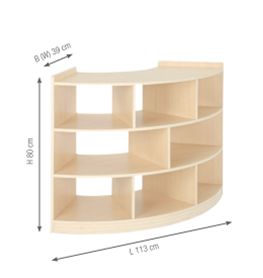 Viertelkreis-Schrank Raumteiler-Regal "Owlaf" mit 8 Fächern